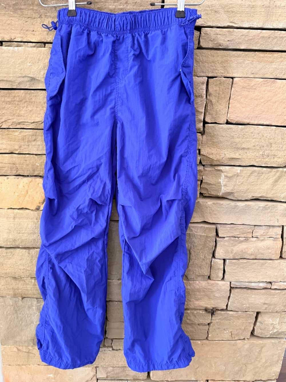 Lovetree Ripstop Parachute Joggers in Periwinkle Blue, Cinch cords at Hems/Waist